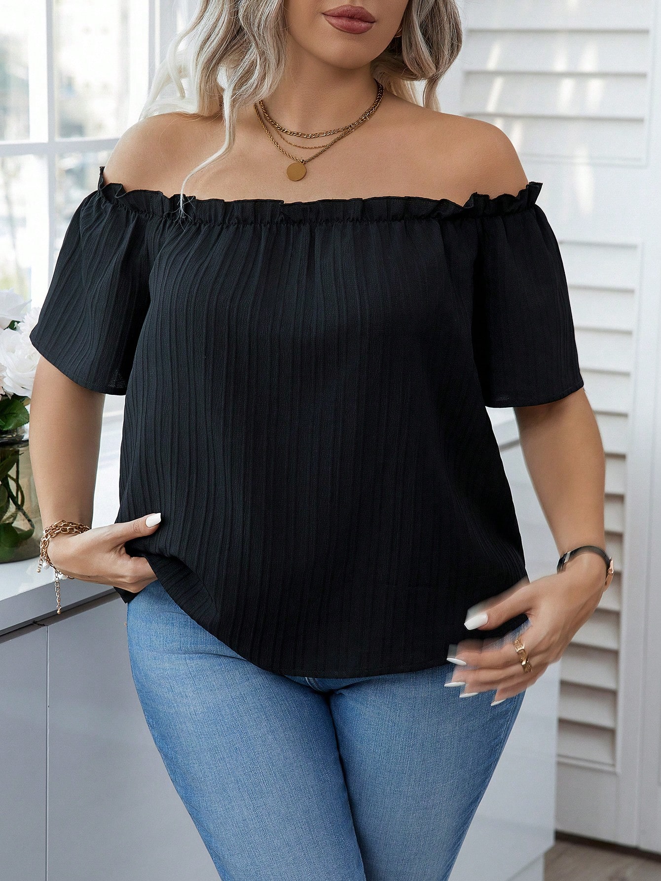 Blouse Off Shoulder - Dames Sexy Off-Shoulder Zwarte Top Blouse