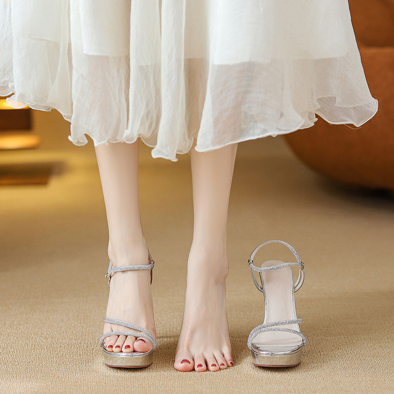 2026 Dames Zilver Strass Platf - Sandal Strappy Heeled recensie en prijs